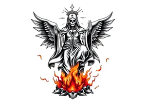 Magnificent Santa muerte rising out of the ashes of hell to claim a soul tattoo idea