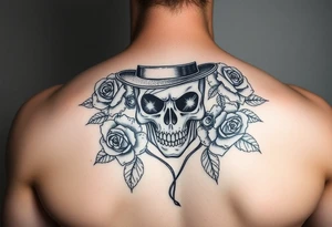 skull steampunk black top hat roses tattoo idea