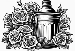 A bottle of beer and a stalk of rose in the bucket tattoo idea