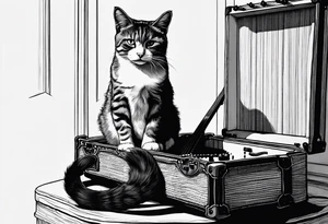 A cat playing acoustic guitar and sitting on a cajon. Dont forget the cajon. CAJON!!!! tattoo idea
