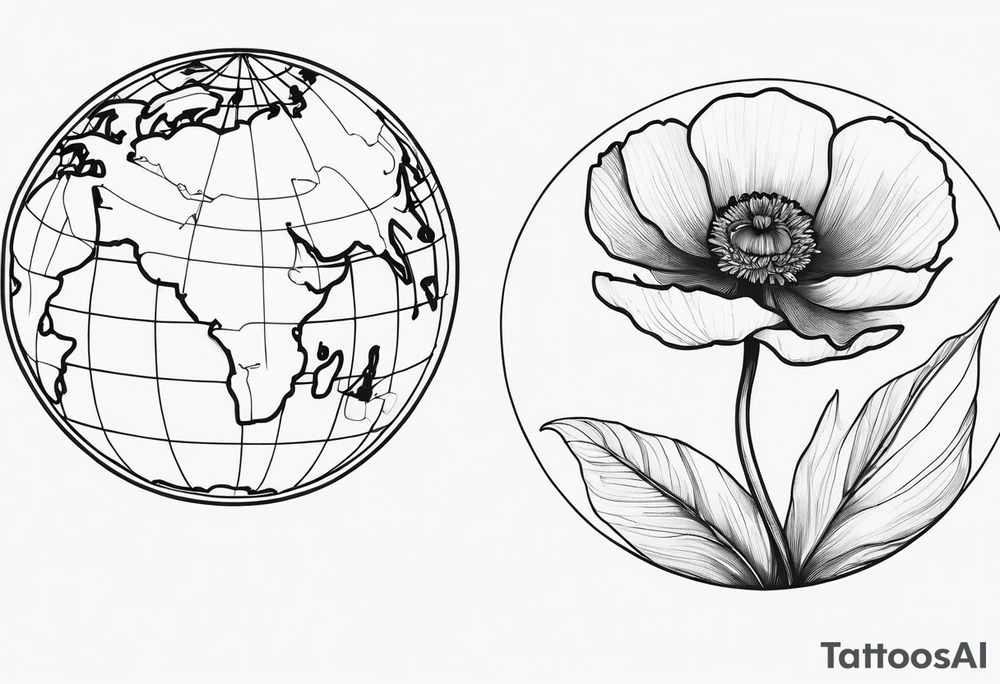 WORLD GLOBE INSIDE POPPY FLOWER BUD tattoo idea