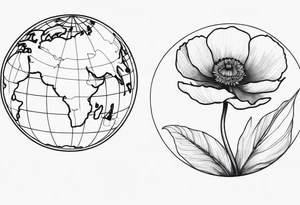 WORLD GLOBE INSIDE POPPY FLOWER BUD tattoo idea