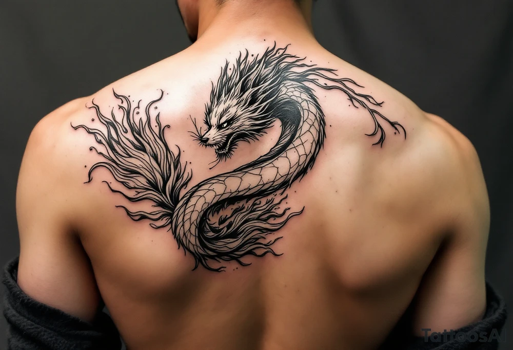 feminine kitsune, the tails flow and end looking like flames. tattoo idea