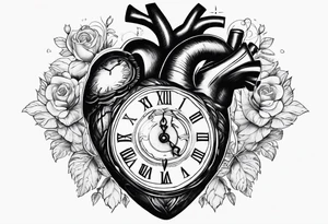 Anatomical heart with clock tattoo idea