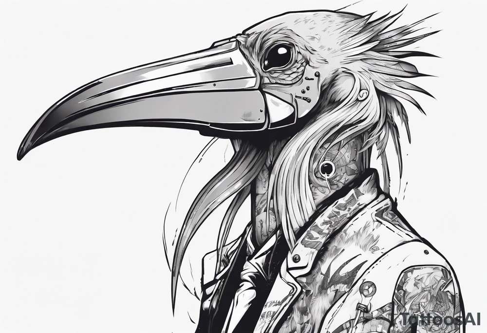 Shoebill with cyberpunk tattoo idea