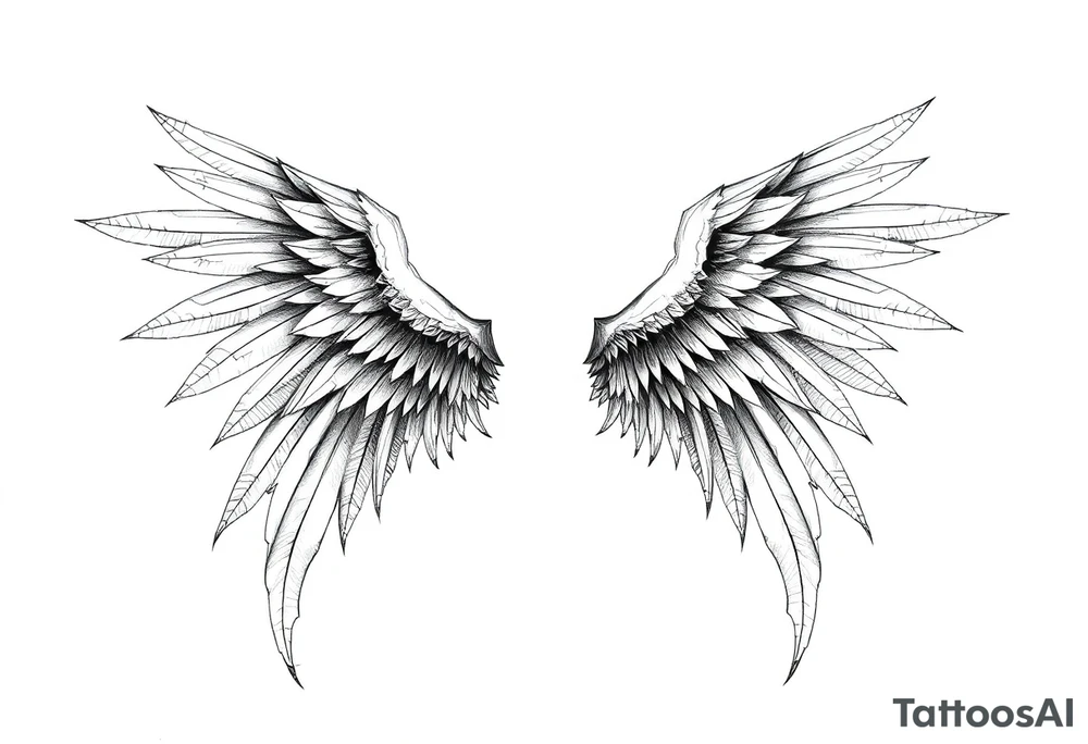 Realistic angelwings long tattoo idea