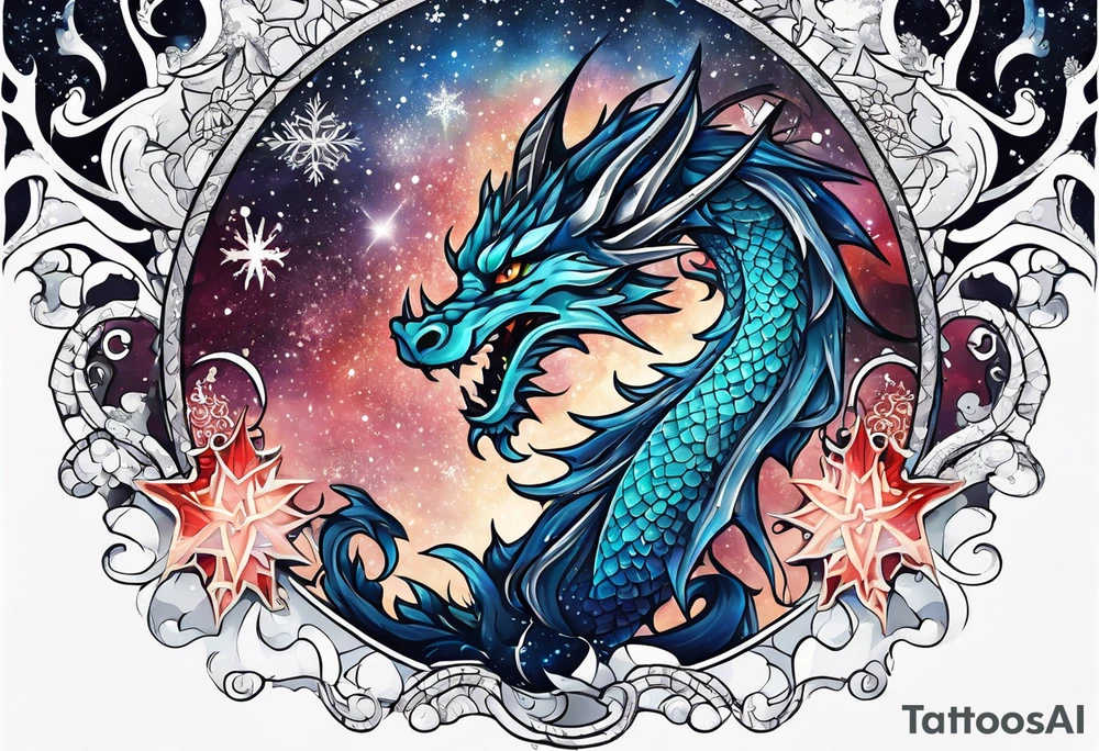 Constellation, dragon, snowflake tattoo idea