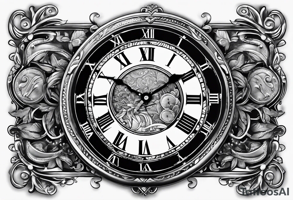 A clock made out of a quarter coin tattoo idea