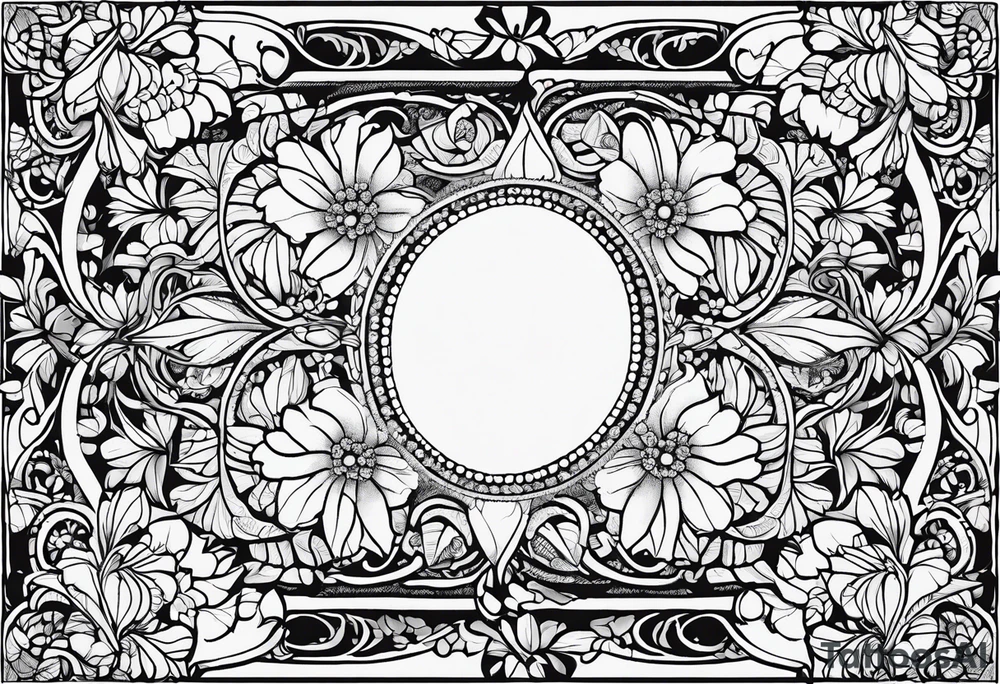 Generate a picture of Vervain (Verbena) flowers forming an oval shape with small leaves around them. tattoo idea