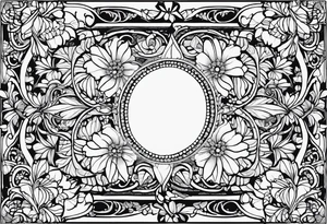 Generate a picture of Vervain (Verbena) flowers forming an oval shape with small leaves around them. tattoo idea