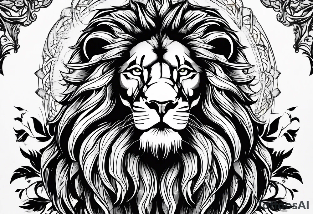a face lion with jesus tattoo idea
