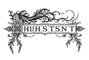 mystical long ornament tattoo with shaman and witch style and ancient rhyme letters outside tattoo idea