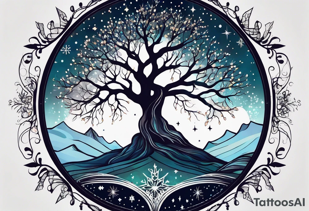 Constellation, tree , snowflake tattoo idea
