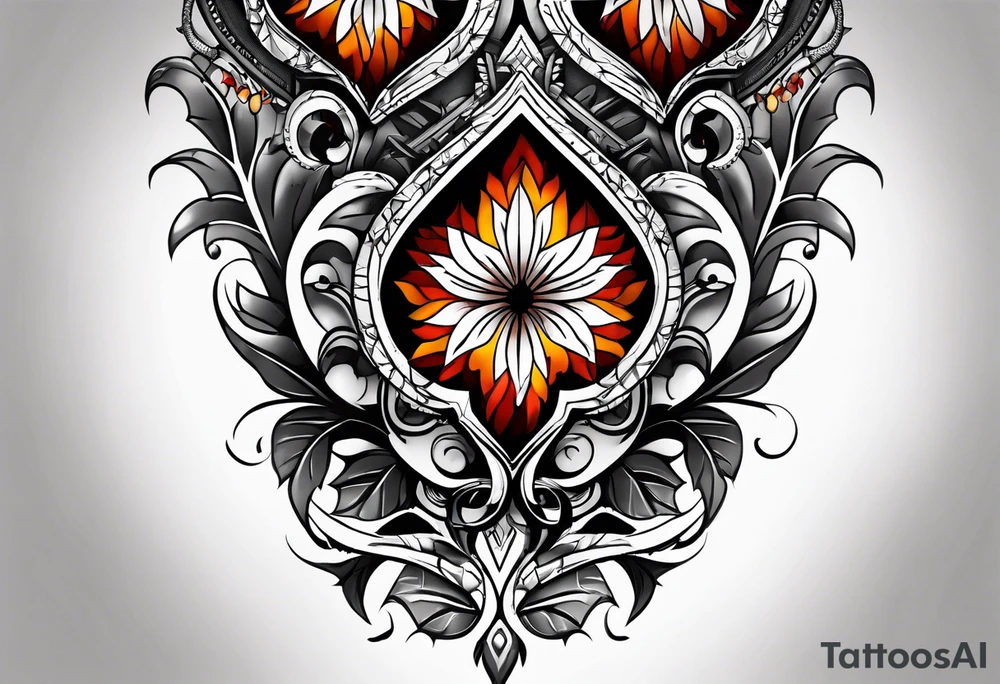 knee tattoo in fall color masculine tattoo idea