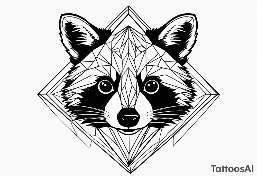 Vertical portrait of raccoon in front of trees in the shape of a diamond tattoo idea