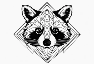 Vertical portrait of raccoon in front of trees in the shape of a diamond tattoo idea