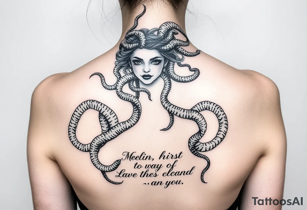 Medusa with snakes and quote tattoo idea