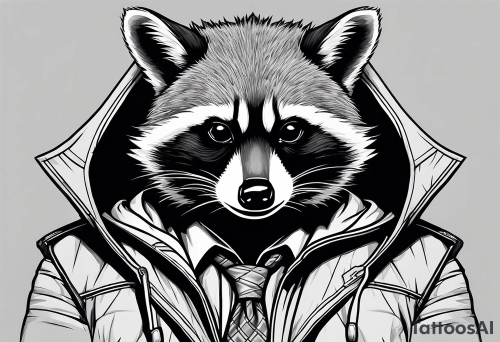 Raccoon wearing a Superman hoodie tattoo idea
