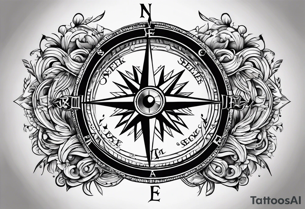 A arm tattoo that consists of a compass, the words seek peace and pursue it, tattoo idea