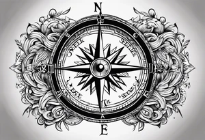 A arm tattoo that consists of a compass, the words seek peace and pursue it, tattoo idea