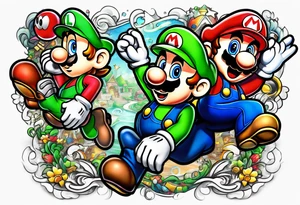 Half Gaming sleeve including Mario and Luigi tattoo idea