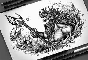 mystical Poseidon trident underwater tattoo idea