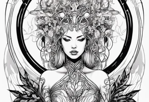 Hajime Sorayama type blended with HR Giger alien woman with vines tattoo idea
