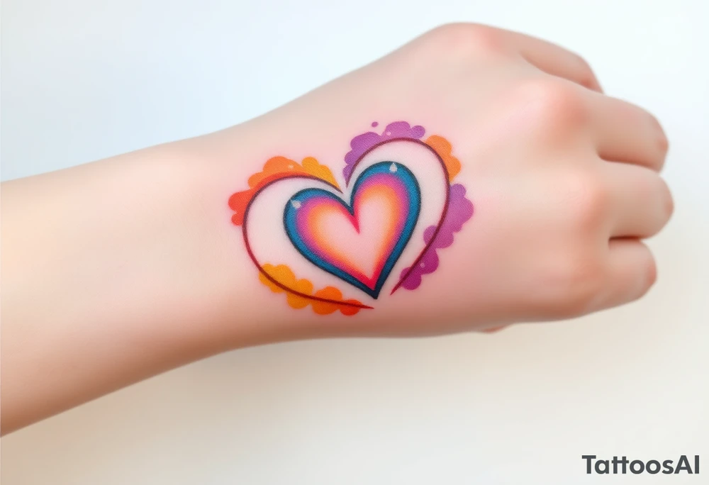 A watercolor infinity symbol surrounded with heart in rainbow colors tattoo idea
