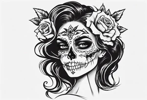 Catrina head with between teeth, from side tattoo idea