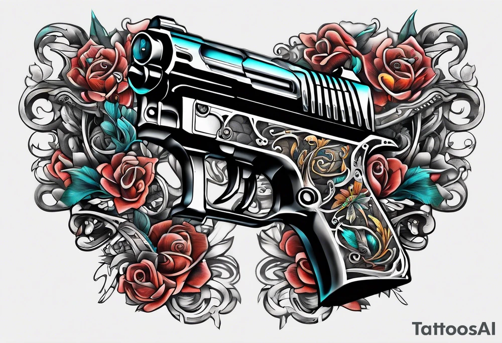 The letters AR with pistols on each side tattoo idea