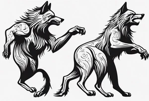 two black wolves dancing on their hind legs. they should be facing each other and obviously dancing. they should be very basic with not many details within their shapes. tattoo idea