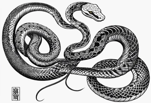 Long Double head snake tattoo for placement along the spine in japanese style to symbolise a journey of healing and transformation with reference to being a twin tattoo idea