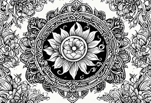 sun moon floral no shading or shadowing tattoo idea