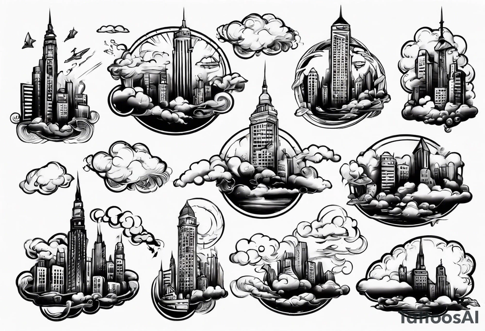 city in the clouds tattoo idea