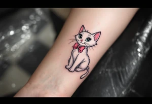 Marie, the white cat with a pink bow, adds a touch of vintage Disney with this Aristocats tattoo. tattoo idea