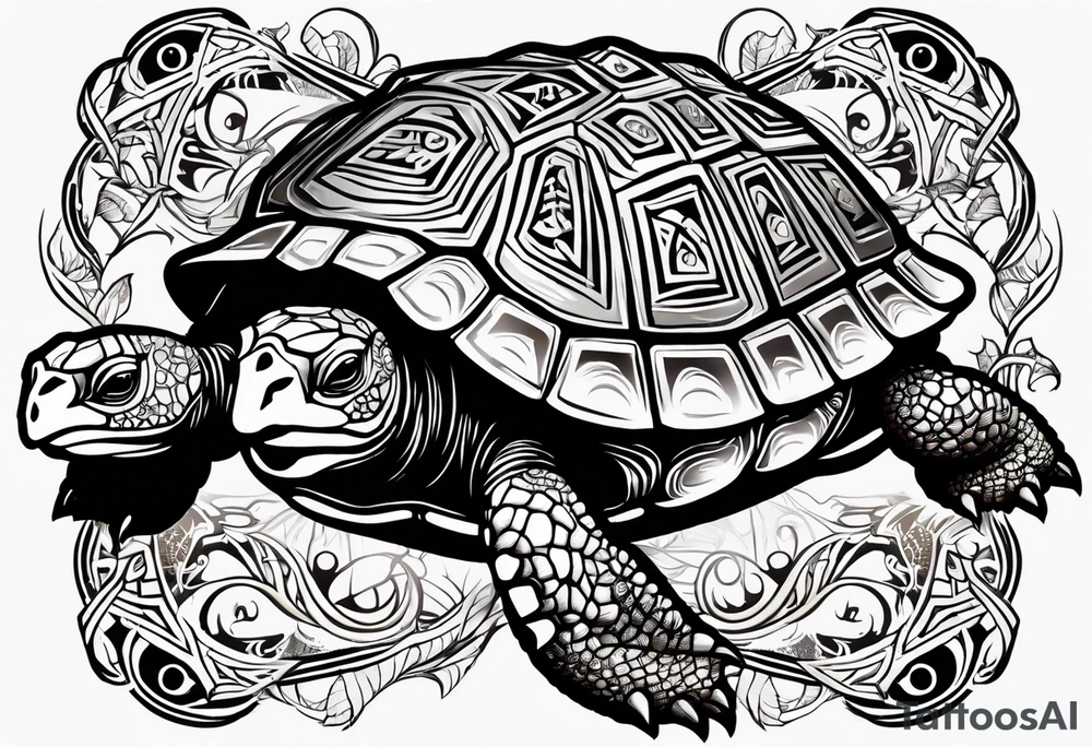 tribal tortoise with the name Sam engraved in the shell tattoo idea