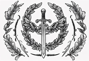 number 13, a laurel leaf wreath, and a sword going through the center of the wreath.  Male angel 13 tattoo idea