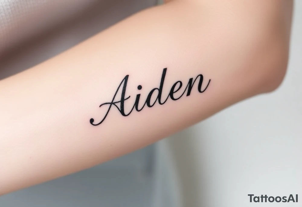 The name Aiden thick
 and bold cursive tattoo idea