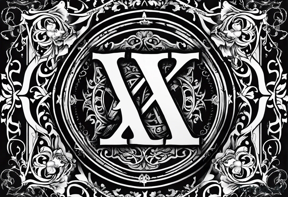 I need a tattoo design that only includes the letters X and I, with a dark and gothic style. tattoo idea