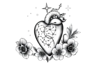 A medium tattoo on my heart including the constellation of Scorpio & Virgo as well as the flowers associated with October & Sperember tattoo idea