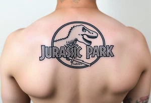 Jurassic Park logo with the dinosaur holding a stick tattoo idea