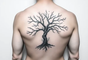 Flowing asymmetrical symbolic tree quarter sleeve on shoulder. Bold and simple branches that do not look realistic. Tree of gondor tattoo idea