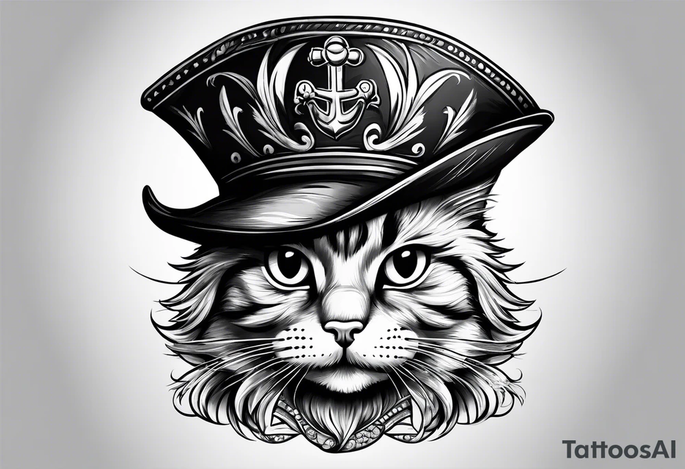Happy cat in pirat hat tattoo idea