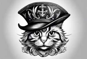 Happy cat in pirat hat tattoo idea