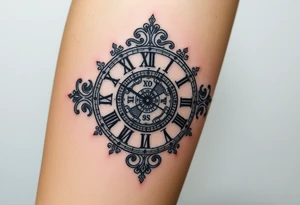 vintage roman numerals within ornate clockwork mechanism tattoo idea