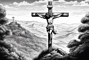 jesus crucified on a hill facing east tattoo idea