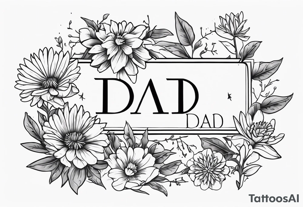 Aster flowers and sea rocket flowers with a cardinal around the words Dad tattoo idea