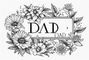 Aster flowers and sea rocket flowers with a cardinal around the words Dad tattoo idea