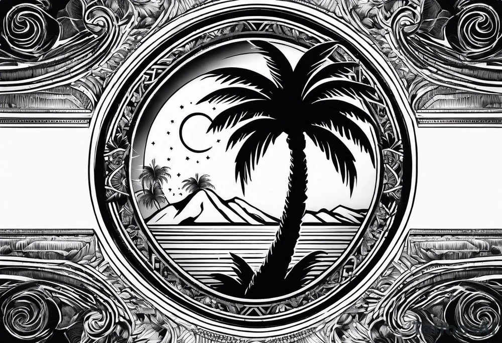 gambling sun palm tree tattoo idea