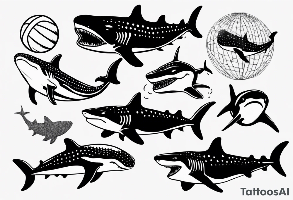 a whale shark playing waterpolo tattoo idea